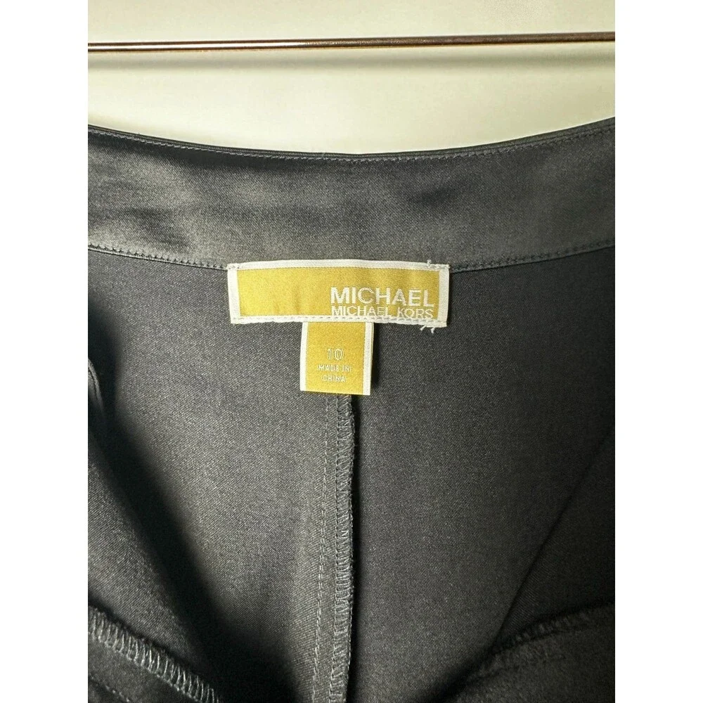 Michael Kors Black Satin Wide Leg Trousers Women's Size 10 Elegant Dress Pants